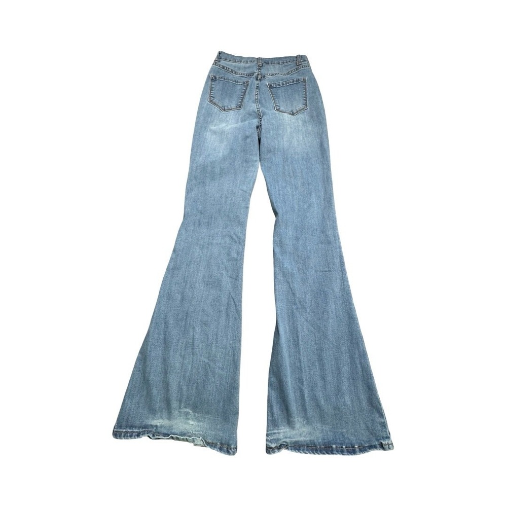 SHEIN Jeans Womens 28 Light Blue Flare Bell Bottom High Waisted Wide Leg Retro - Picture 2 of 13